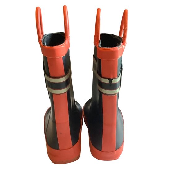 Fireman Kids Rubber Rain Boots Size 9/10 Black & Red Fire Dept Logo Waterproof - Picture 3 of 5